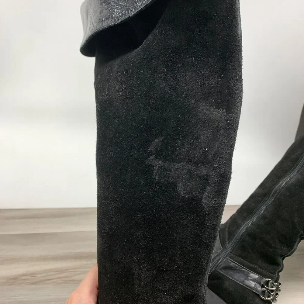 Nalini Italy Chain-Trim Suede Knee-High Boots 39‎ Chain Harness